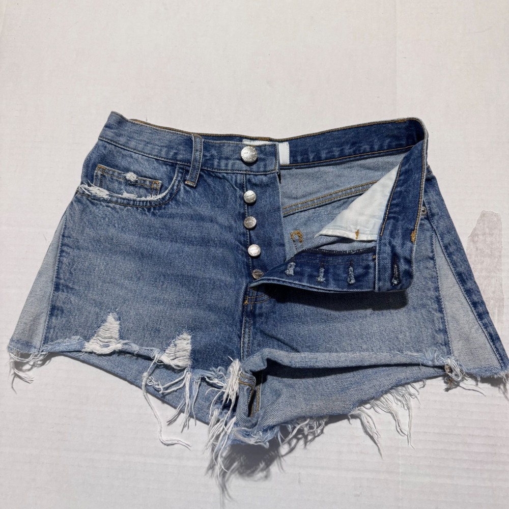 Current/Elliott Womens Distressed Denim Shorts Blue Button Fly Size 28